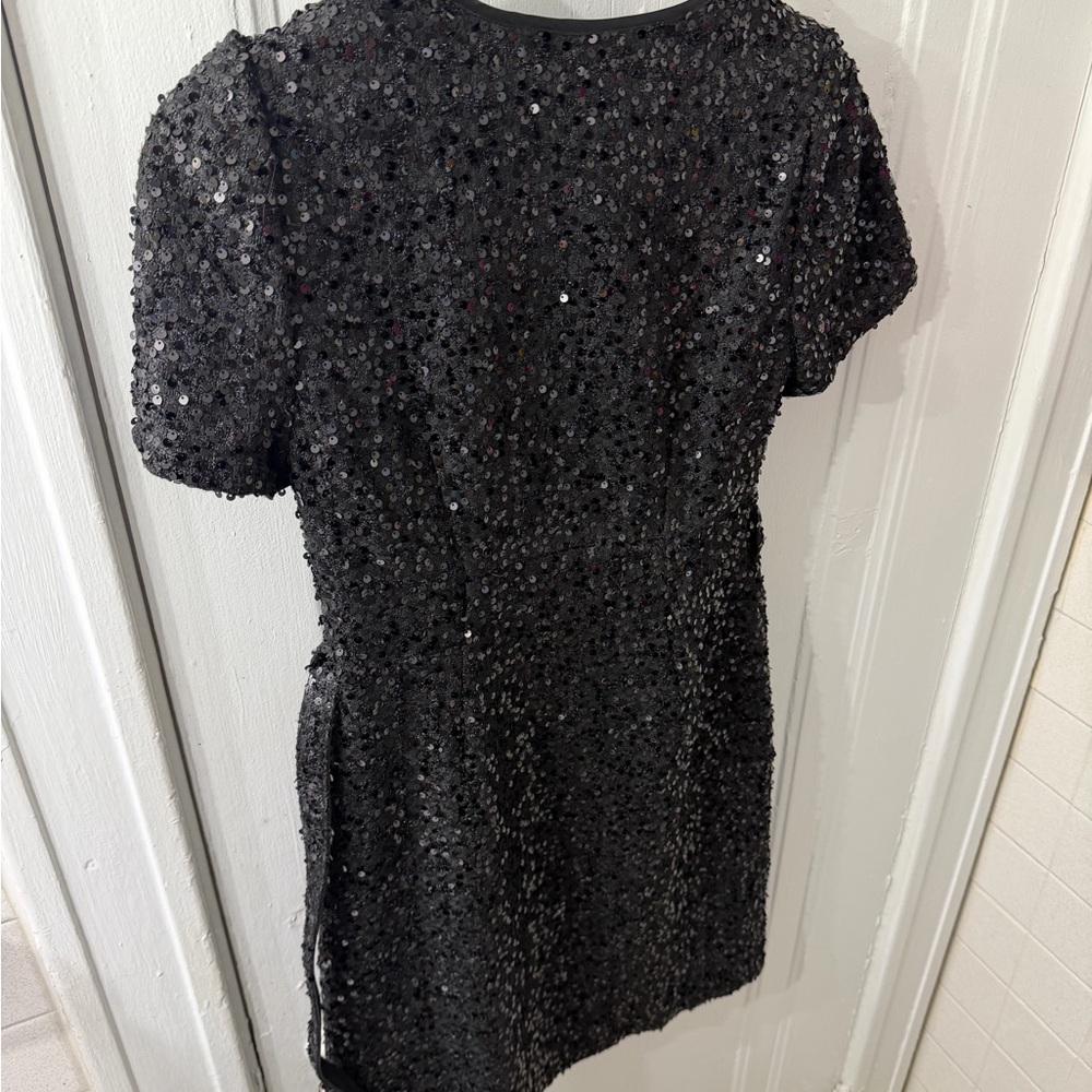 Black Sequin Short Sleeve Mini Dress - Picture 2 of 4